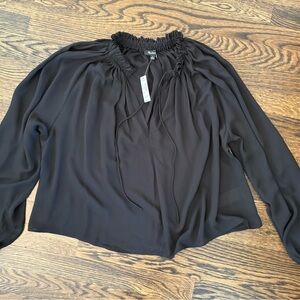 Madewell Black Smocked-Neck Long Sleeve Blouse